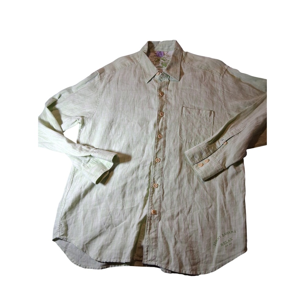Tommy Bahama Relax Mens Large 100% Linen Striped Long Sleeve Button Down Shirt